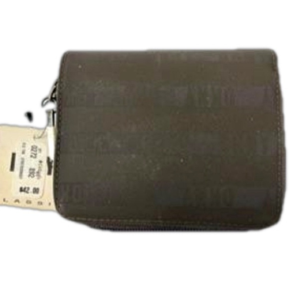 DKNY Logo Chocolate Brown Faux Leather Zip Around Wallet